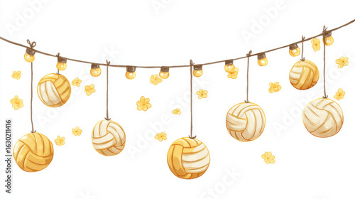 Watercolor Volleyball String Lights Illustration, Celebration Decor