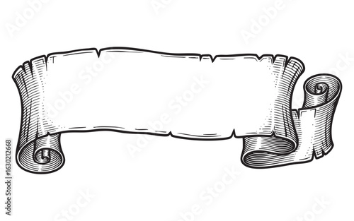 A scroll or banner parchment paper ribbon engraving vector illustration