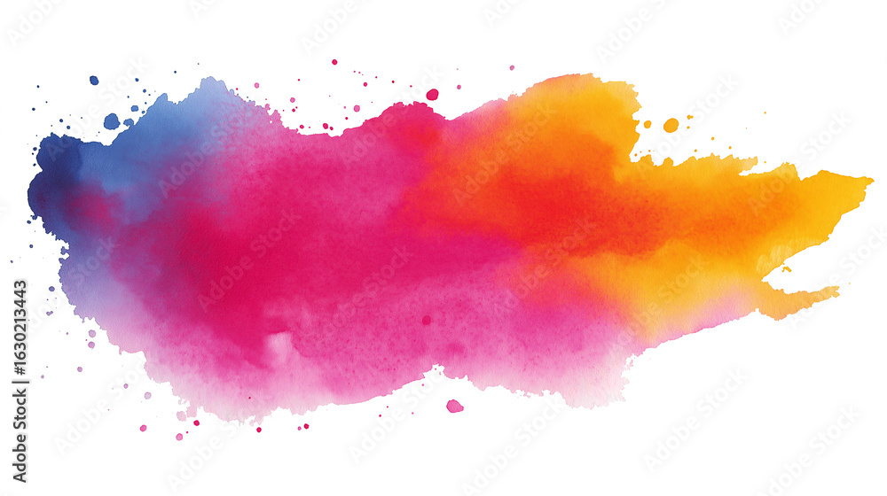 Obraz premium Hand-painted watercolor splash blending soft blue, pink, and orange tones on a transparent background. Ideal for design overlays, digital art, and creative branding.