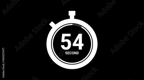 One minutes animation countdown on black background. 60 to 0 timer with stopwatch frame. 4K video