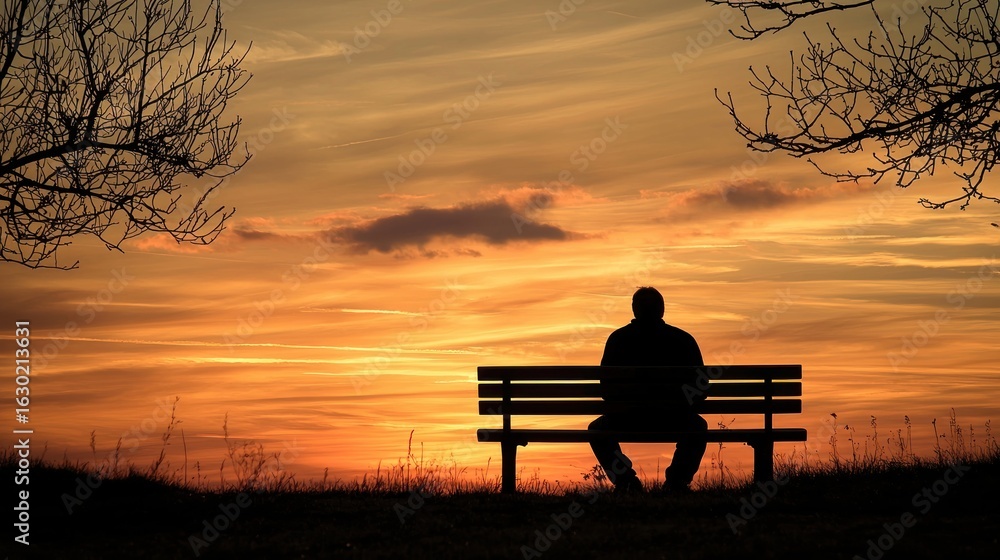 Obraz premium A tired worker sitting alone on a bench at sunset reflecting on personal hardship and economic struggle