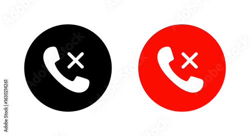 Call reject icon. Cancel phone communication symbol. No answer sign in circle