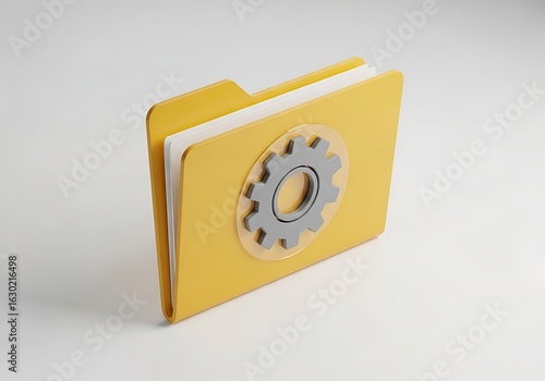 A yellow document folder with a gear icon symbolizing system settings, file management, and project configuration.