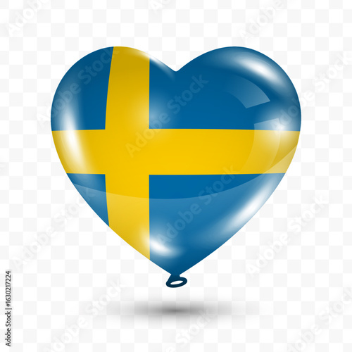 Vector illustration of a Sweden country love balloon on transparent background. Flying love balloons for Independence Day celebration
