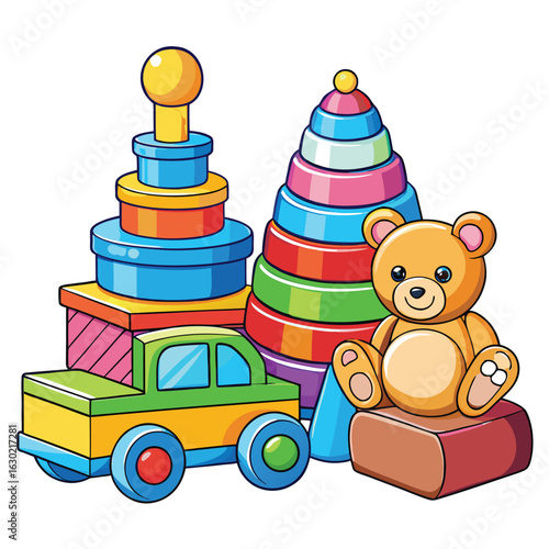 Charming collection of baby toys arranged artfully
