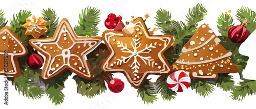christmas gingerbread cookies vector banner on a white background