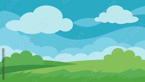 cloudy sky green meadow nature scene