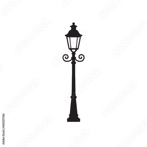 French Street Lamp Silhouette Vector
