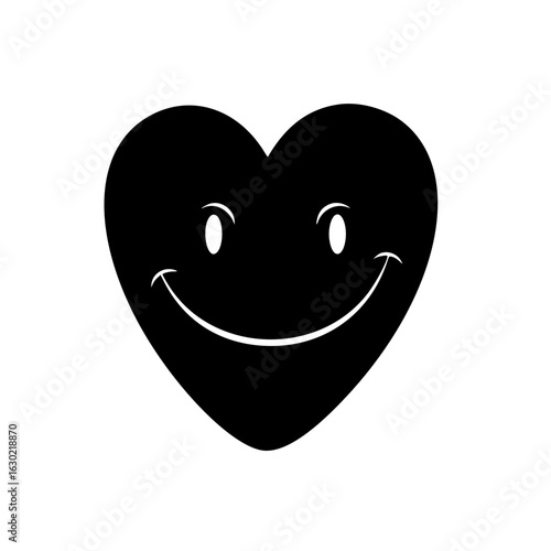 Black heart with smiling face icon on white background  