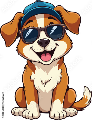 A cute cartoon puppy character happily holds a bone