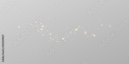 The dazzling glow of stardust with a bright shine and golden confetti effect on a transparent background for a festive celebration.