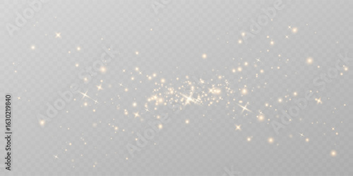 The dazzling glow of stardust with a bright shine and golden confetti effect on a transparent background for a festive celebration.