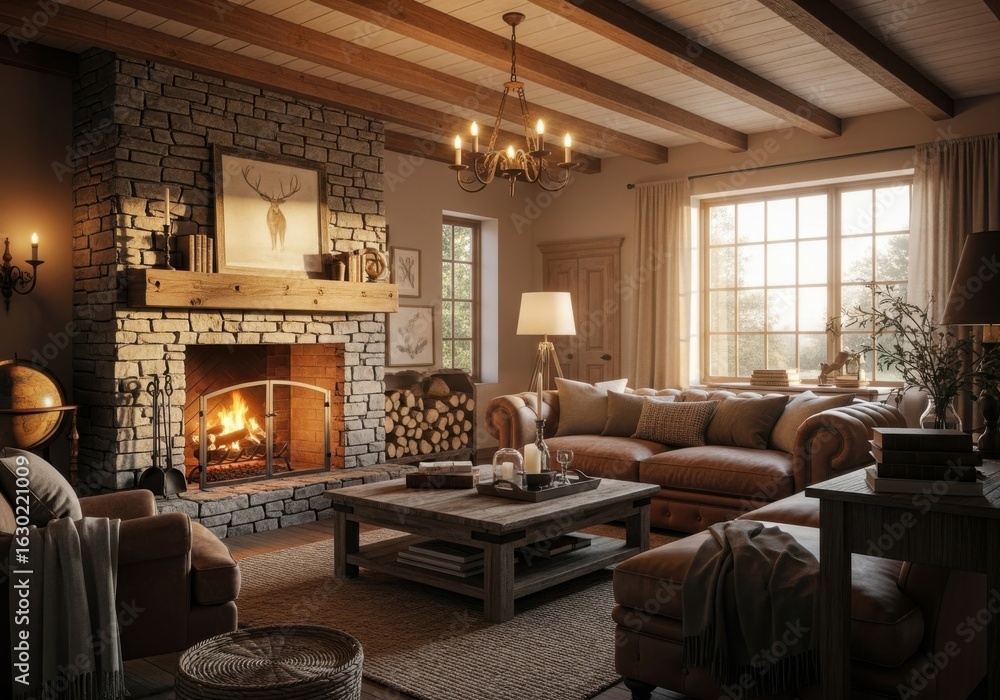 custom made wallpaper toronto digitalRustic Living Room with Stone Fireplace