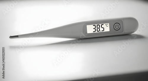 Digital Thermometer Displaying 38.5 Degrees Celsius, Indicating Fever or Illness, a Common Health Measurement Tool for Medical Diagnosis and Monitoring Body Temperature