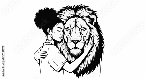 Woman + lion vector illustration