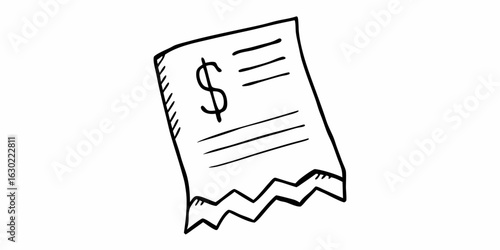 Hand drawn receipt illustration for financial document and business expense tracking management use banking & finance line icon  on transparent background