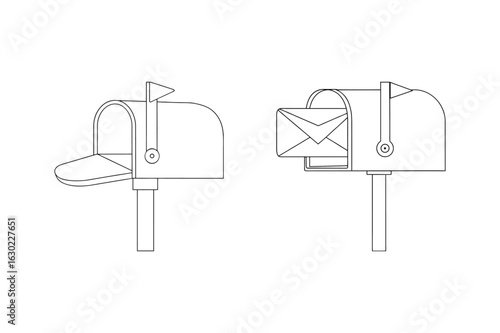 Mailbox with open door and envelope inside postal delivery