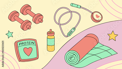 Colorful Fitness Accessories and Supplements.