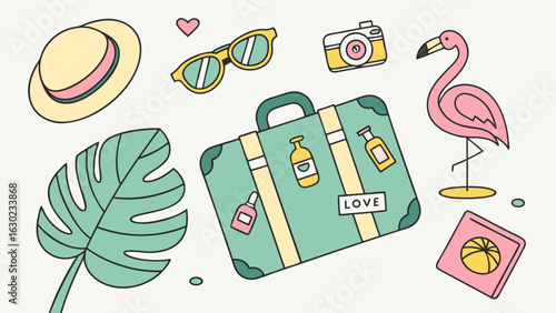 Colorful Travel Accessories and a Flamingo.