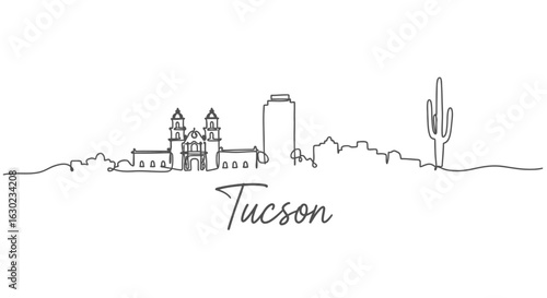 Tucson Arizona Skyline Line Art with Cityscape Illustration.