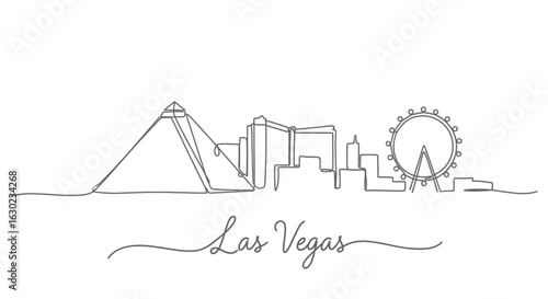 Las Vegas Skyline Continuous Line Art Illustration.