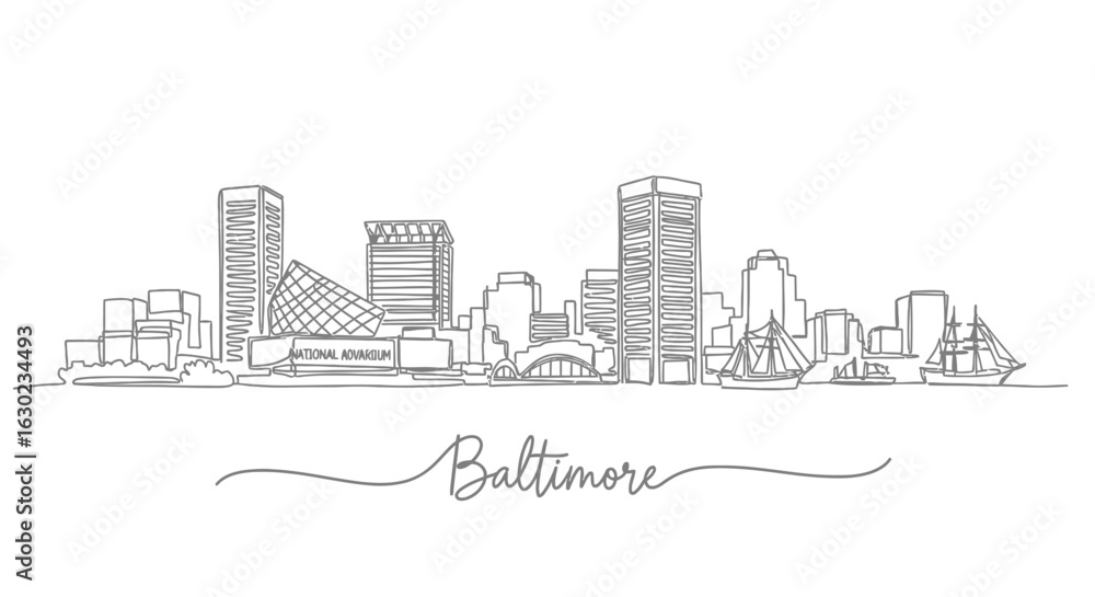 Fototapeta premium Baltimore Skyline Line Art Vector.