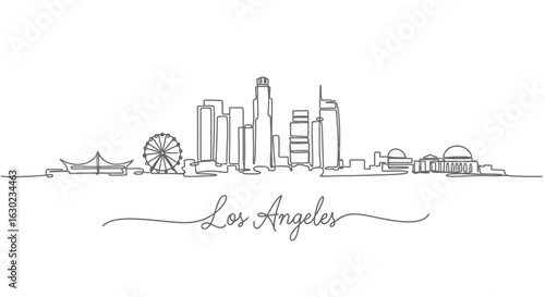 Los Angeles Skyline Line Art with Minimal Cityscape, and Vector Illustration.