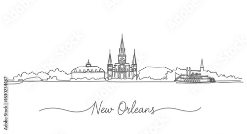 New Orleans Skyline Vector Line Art.