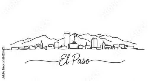El Paso City Skyline with Texas, USA, Linear Icon, and Outline Art.