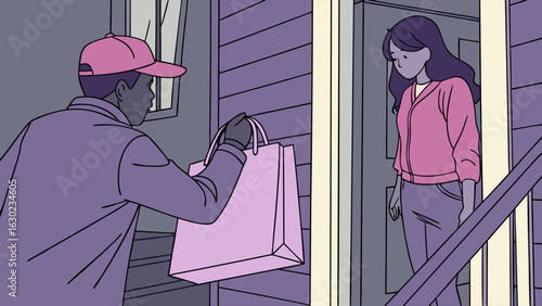 Delivery Person and Recipient at the Doorway.