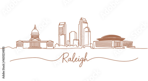 Raleigh Skyline Line Art with North Carolina, and USA.