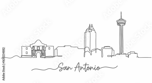 San Antonio Skyline  Continuous Line Art Illustration.