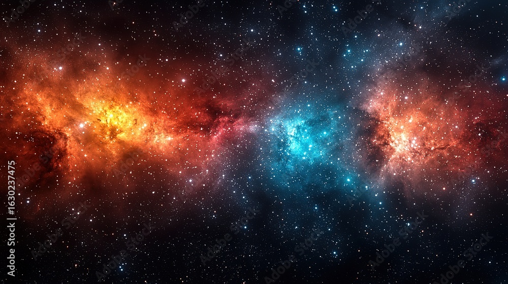 Fototapeta premium Vibrant Cosmic Nebula with Swirling Gas and Dust, Hyperrealistic Cinematic Render 