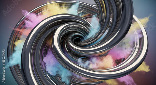 Abstract metallic chrome swirl with pastel dust
