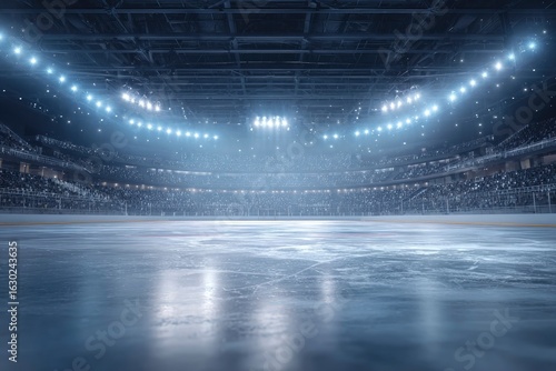 A vast ice hockey arena packed with spectators under bright stadium lights