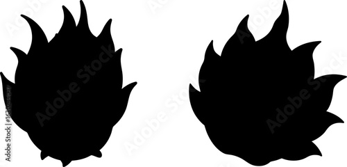 Black dragon fruit silhouette set, Set of dragon fruit, dragon fruit collections, Vector of dragon fruits, dragon fruit silhouette, dragon fruit isolated on white background
