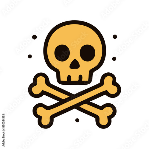 Skeleton bones and a skull symbol on a clean white background, perfect for halloween designs, anatomy related articles, and educational materials.