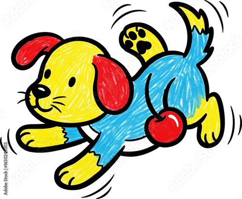 Childs Drawing of a Clumsy Puppy