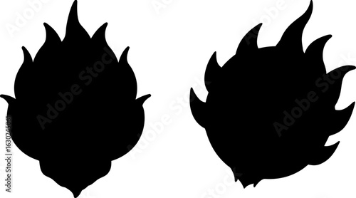 Black dragon fruit silhouette set, Set of dragon fruit, dragon fruit collections, Vector of dragon fruits, dragon fruit silhouette, dragon fruit isolated on white background