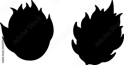 Black dragon fruit silhouette set, Set of dragon fruit, dragon fruit collections, Vector of dragon fruits, dragon fruit silhouette, dragon fruit isolated on white background