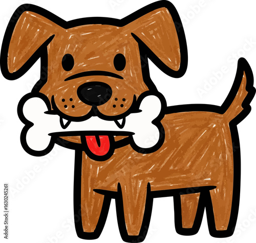 Childs Drawing of a Dog with a Bone Toy
