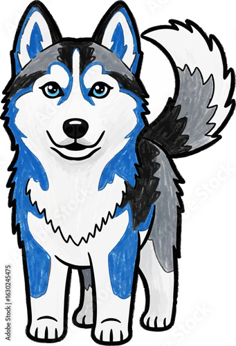 Childs Drawing of a Husky Dog