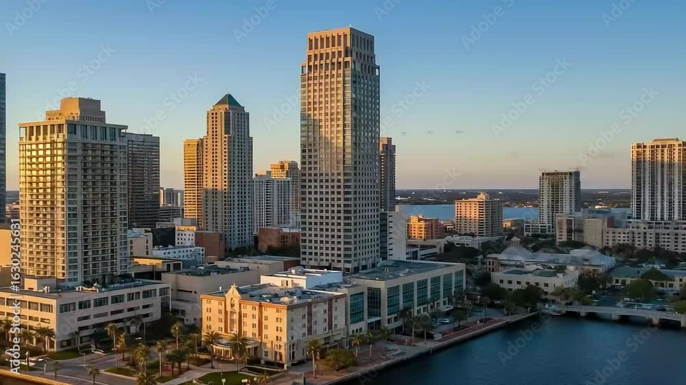 Business District in Urban City with Skyscrapers Business District in Urban City with Skyscrapers