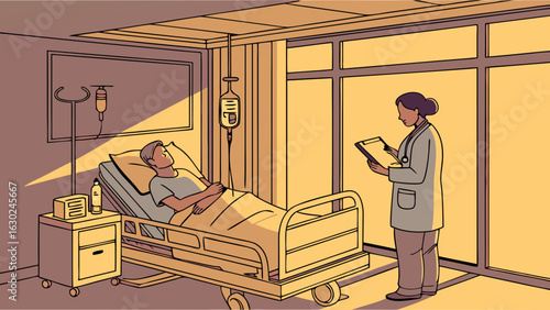 Patient in Hospital Room with Doctor.