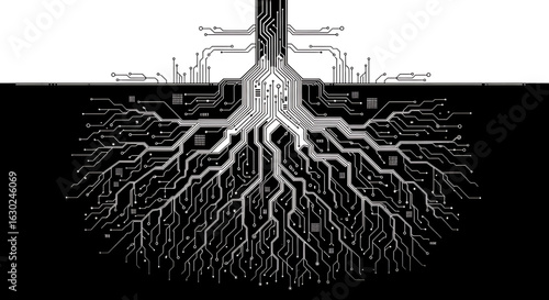 Abstract Circuitry Roots Technology Tree Illustration

