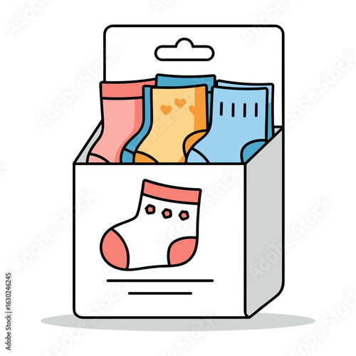 Colorful socks packaged in box with playful designs and patterns  