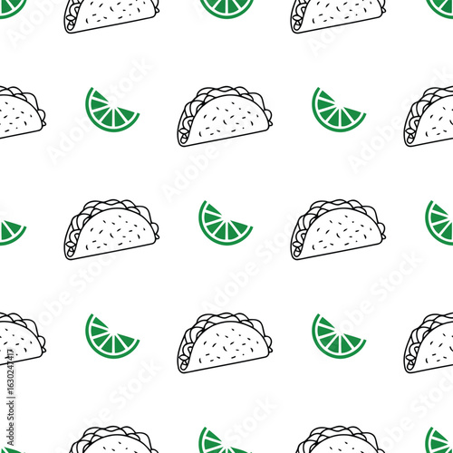 Vector illustration of Taco and Lime Seamless Pattern: Mexican Food Design