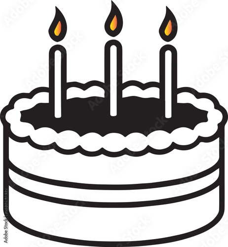 Black and white cake with three lit candles birthday celebration