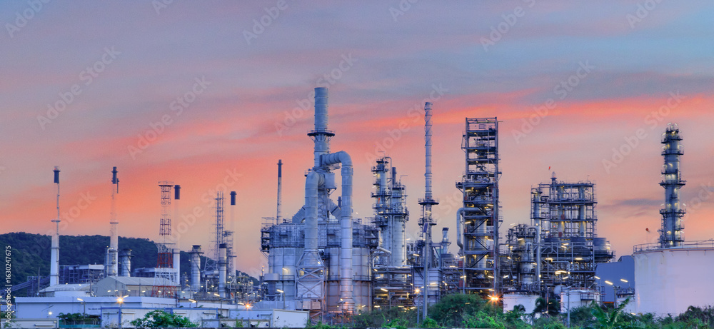 Obraz premium Oil and Gas Industrial zone,The equipment of oil refining,Close-up of industrial pipelines of an oil-refinery plant,Detail of oil pipeline with valves in large oil refinery.
