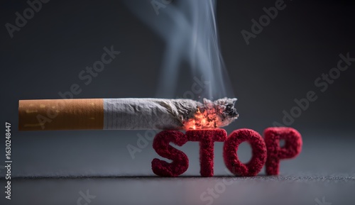 Smoking cessation campaign extinguished cigarette on STOP